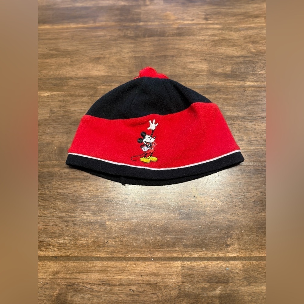 Disneys Mickey Mouse Fleece Beanie Hat Adult One Size Black Red Floral Warm Fall